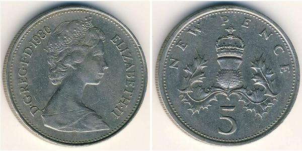 5 Penny United Kingdom (1922-) 銅/镍 伊丽莎白二世 (1926-2022)