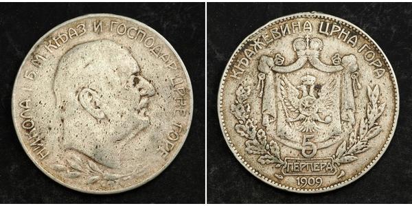 5 Perper  Montenegro Argento Nicola I del Montenegro