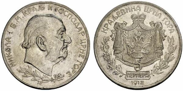 5 Perper  Montenegro Argento Nicola I del Montenegro
