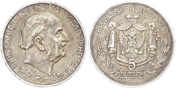 5 Perper  Montenegro Argento Nicola I del Montenegro