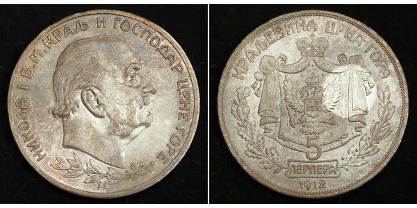 5 Perper  Montenegro Plata Nicolás I de Montenegro