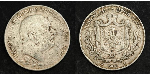 5 Perper  Montenegro Silver Nicholas I of Montenegro