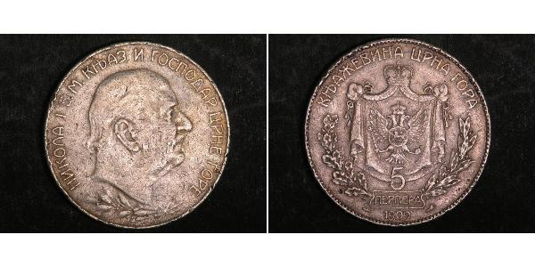 5 Perper  Montenegro Silver Nicholas I of Montenegro