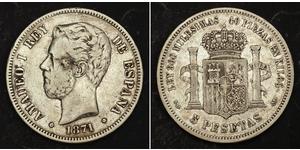 5 Peseta Kingdom of Spain (1814 - 1873) Argent Amédée Ier (roi d