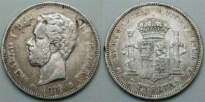 5 Peseta Kingdom of Spain (1814 - 1873) Argent Amédée Ier (roi d