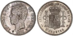 5 Peseta Kingdom of Spain (1814 - 1873) Argent Amédée Ier (roi d