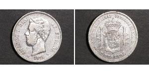 5 Peseta Kingdom of Spain (1814 - 1873) Argent Amédée Ier (roi d