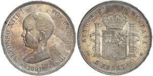 5 Peseta Kingdom of Spain (1874 - 1931) Argent Alfonso XIII of Spain (1886 - 1941)