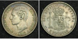 5 Peseta Kingdom of Spain (1874 - 1931) Argent Alfonso XII of Spain (1857 -1885)