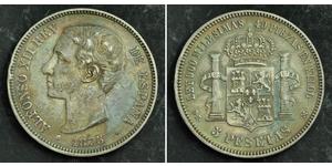 5 Peseta Kingdom of Spain (1874 - 1931) Argent Alfonso XII of Spain (1857 -1885)