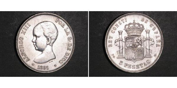 5 Peseta Kingdom of Spain (1874 - 1931) Argent Alfonso XIII of Spain (1886 - 1941)