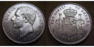 5 Peseta Spanien Argent Alfonso XII of Spain (1857 -1885)