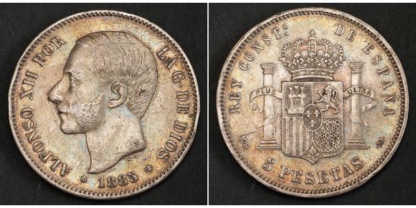 5 Peseta Spanien Argent Alfonso XII of Spain (1857 -1885)