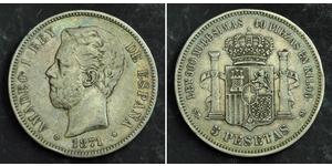 5 Peseta Kingdom of Spain (1814 - 1873) Argento Amedeo I di Spagna  (1845 - 1890)