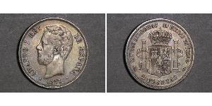 5 Peseta Kingdom of Spain (1814 - 1873) Argento Amedeo I di Spagna  (1845 - 1890)