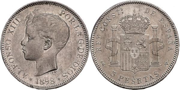5 Peseta Kingdom of Spain (1874 - 1931) Argento 