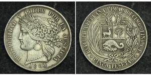 5 Peseta Perù Argento 