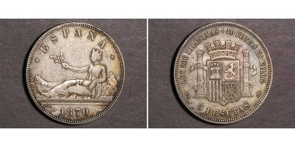 5 Peseta Prima repubblica spagnola (1873 - 1874) Argento 