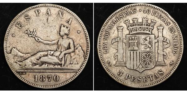 5 Peseta Prima repubblica spagnola (1873 - 1874) Argento 