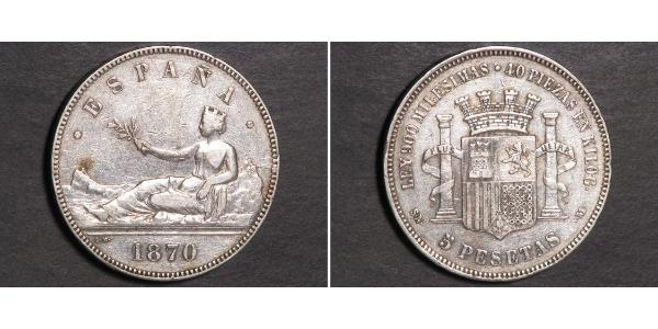 5 Peseta Prima repubblica spagnola (1873 - 1874) Argento 