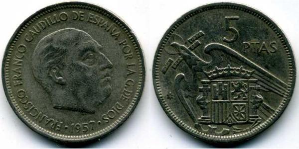 5 Peseta Espagne franquiste (1936 - 1975) Cuivre/Nickel 