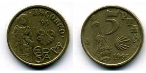 5 Peseta Reino de España (1976 - ) Níquel/Latón Juan Carlos I (1938 - )