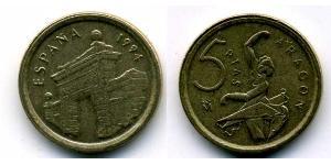 5 Peseta Regno di Spagna (1976 - ) Ottone/Nichel Juan Carlos I (1938 - )