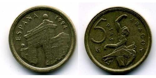 5 Peseta Regno di Spagna (1976 - ) Ottone/Nichel Juan Carlos I (1938 - )