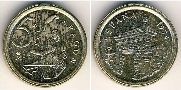 5 Peseta Regno di Spagna (1976 - ) Ottone/Nichel Juan Carlos I (1938 - )