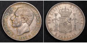 5 Peseta España Plata Alfonso XII of Spain (1857 -1885)
