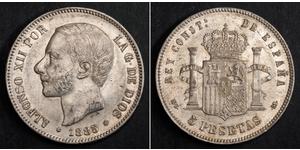 5 Peseta España Plata Alfonso XII of Spain (1857 -1885)