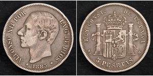 5 Peseta España Plata Alfonso XII of Spain (1857 -1885)