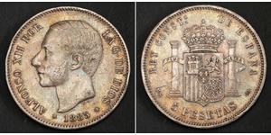 5 Peseta España Plata Alfonso XII of Spain (1857 -1885)