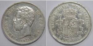 5 Peseta Kingdom of Spain (1814 - 1873) Plata Amadeo I de España  (1845 - 1890)