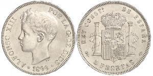 5 Peseta Kingdom of Spain (1874 - 1931) Plata 