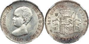 5 Peseta Kingdom of Spain (1874 - 1931) Plata Alfonso XIII of Spain (1886 - 1941)