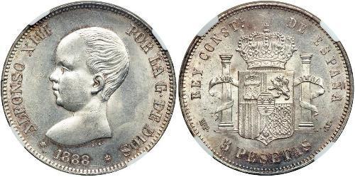 5 Peseta Kingdom of Spain (1874 - 1931) Plata Alfonso XIII of Spain (1886 - 1941)