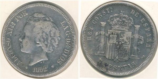 5 Peseta Kingdom of Spain (1874 - 1931) Plata Alfonso XIII of Spain (1886 - 1941)