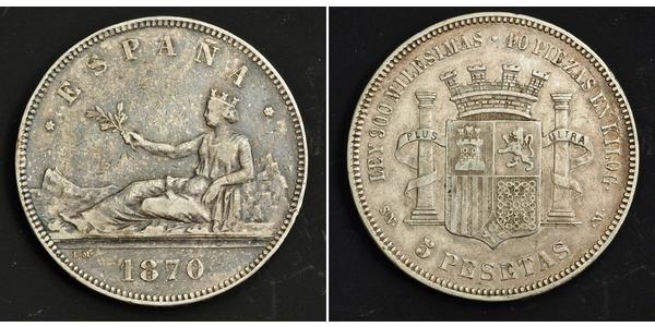 5 Peseta Primera República Española (1873 - 1874) Plata 
