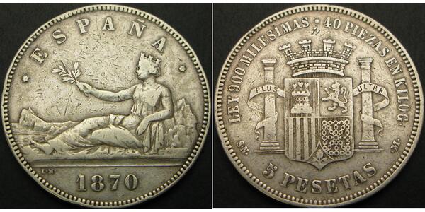 5 Peseta Primera República Española (1873 - 1874) Plata 