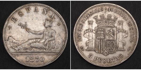 5 Peseta Primera República Española (1873 - 1874) Plata 