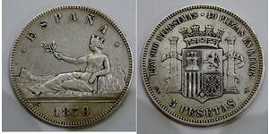 5 Peseta Erste Spanische Republik (1873 - 1874) Silber 