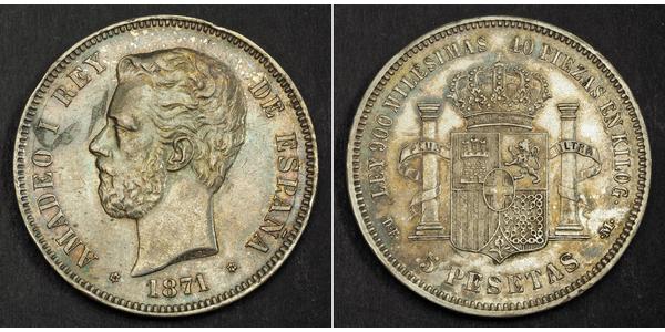 5 Peseta Kingdom of Spain (1814 - 1873) Silber Amadeus I. (Spanien)  (1845 - 1890)