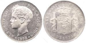 5 Peseta Kingdom of Spain (1874 - 1931) Silber 