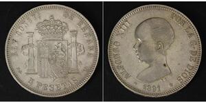 5 Peseta Kingdom of Spain (1874 - 1931) Silber Alfonso XIII of Spain (1886 - 1941)