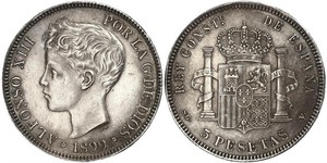 5 Peseta Kingdom of Spain (1874 - 1931) Silber 