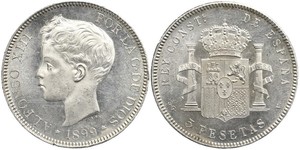 5 Peseta Kingdom of Spain (1874 - 1931) Silber 