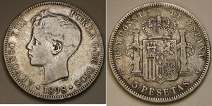 5 Peseta Kingdom of Spain (1874 - 1931) Silber 