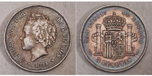 5 Peseta Kingdom of Spain (1874 - 1931) Silber Alfonso XIII of Spain (1886 - 1941)