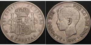 5 Peseta Kingdom of Spain (1874 - 1931) Silber 